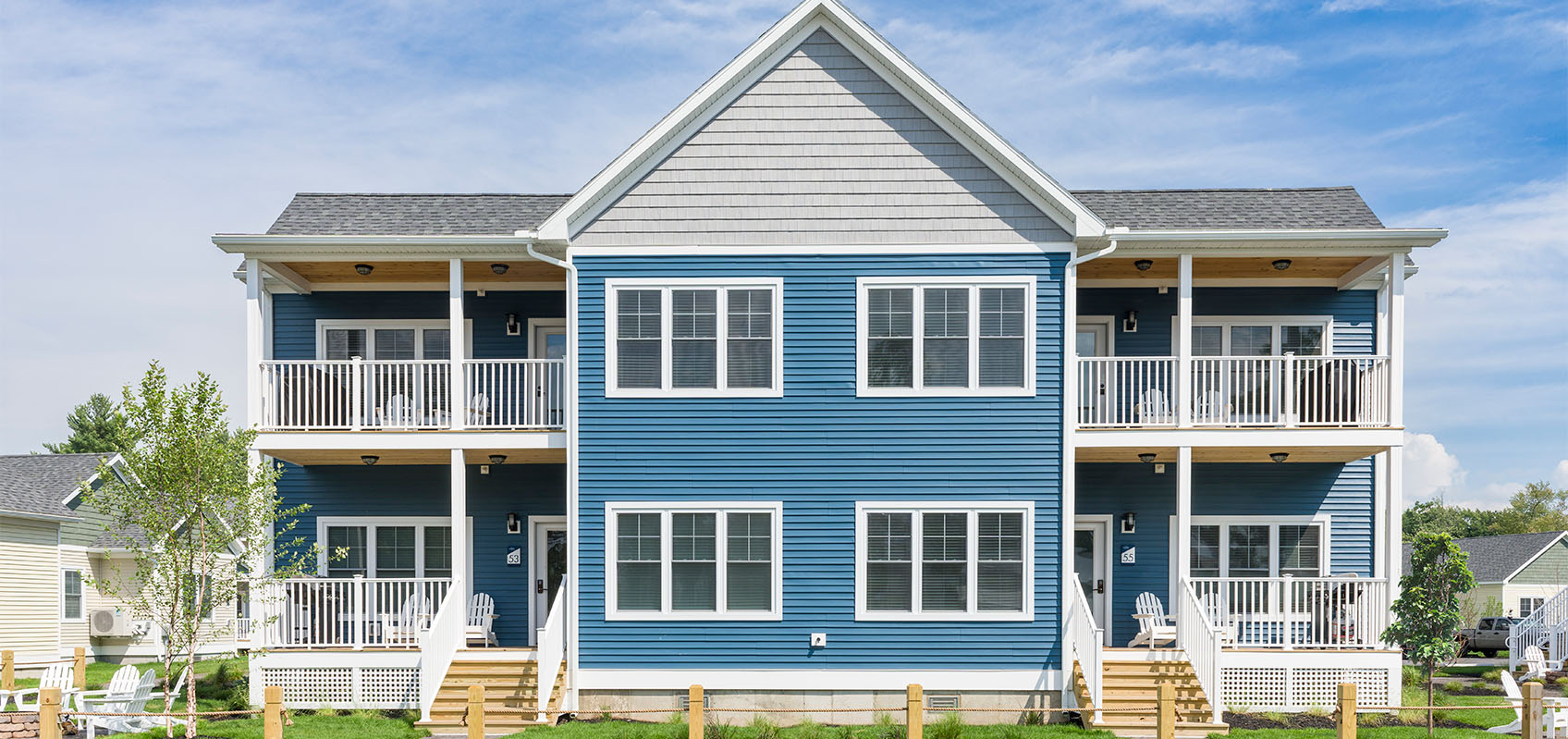 exterior view of blue quad cottage