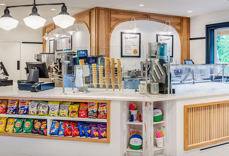 Ice cream counter at Sylvan Beach Supply Co