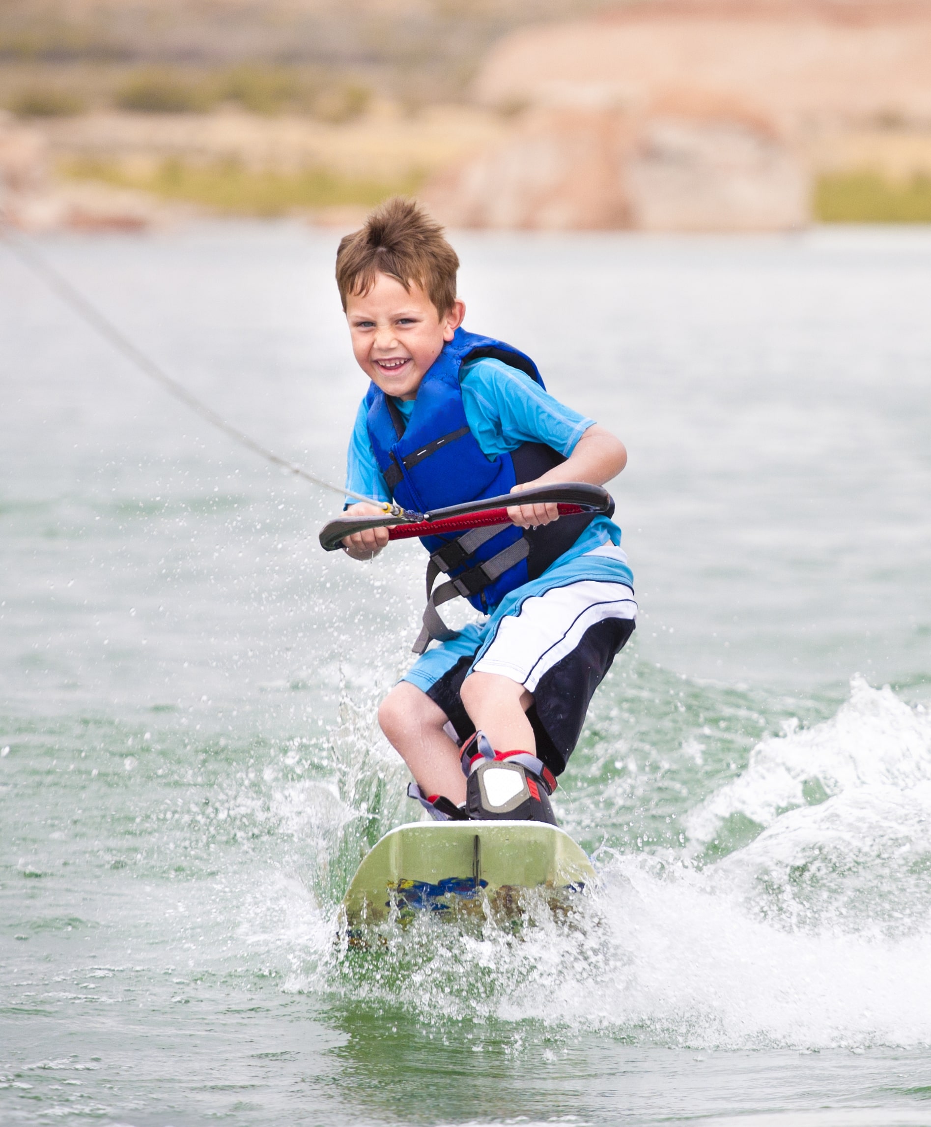 Waterskis, tow rope and life jackets