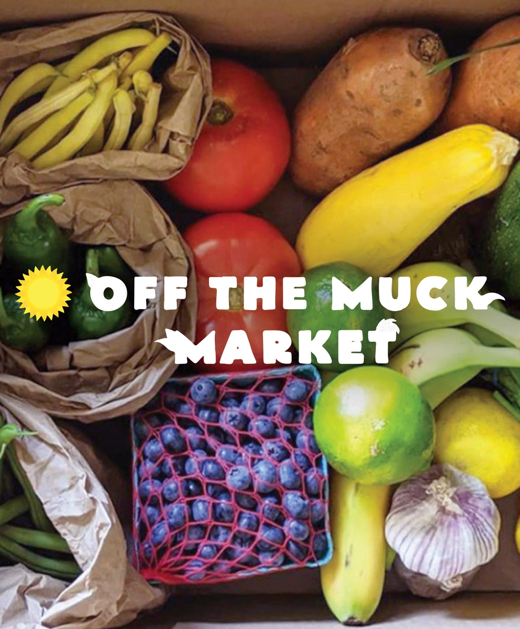 Box of various fruits and vegetables