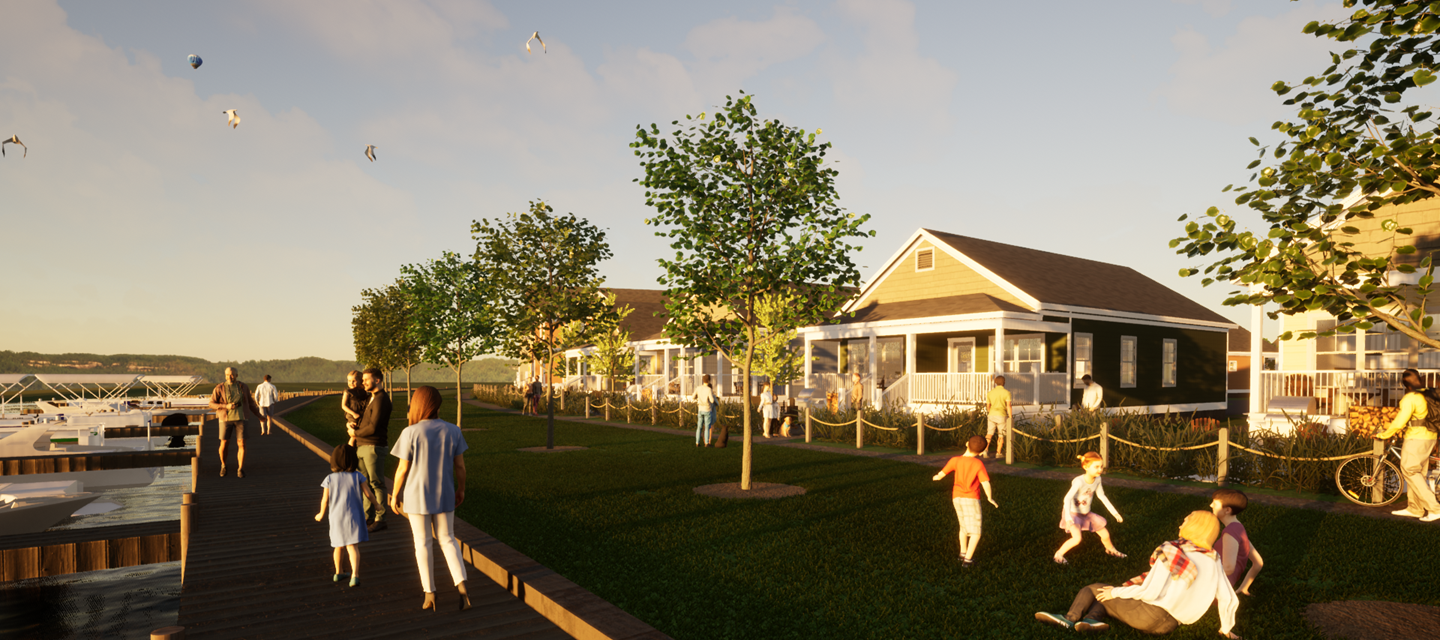 Rendering of the Dock area at The Cove at Sylvan Beach
