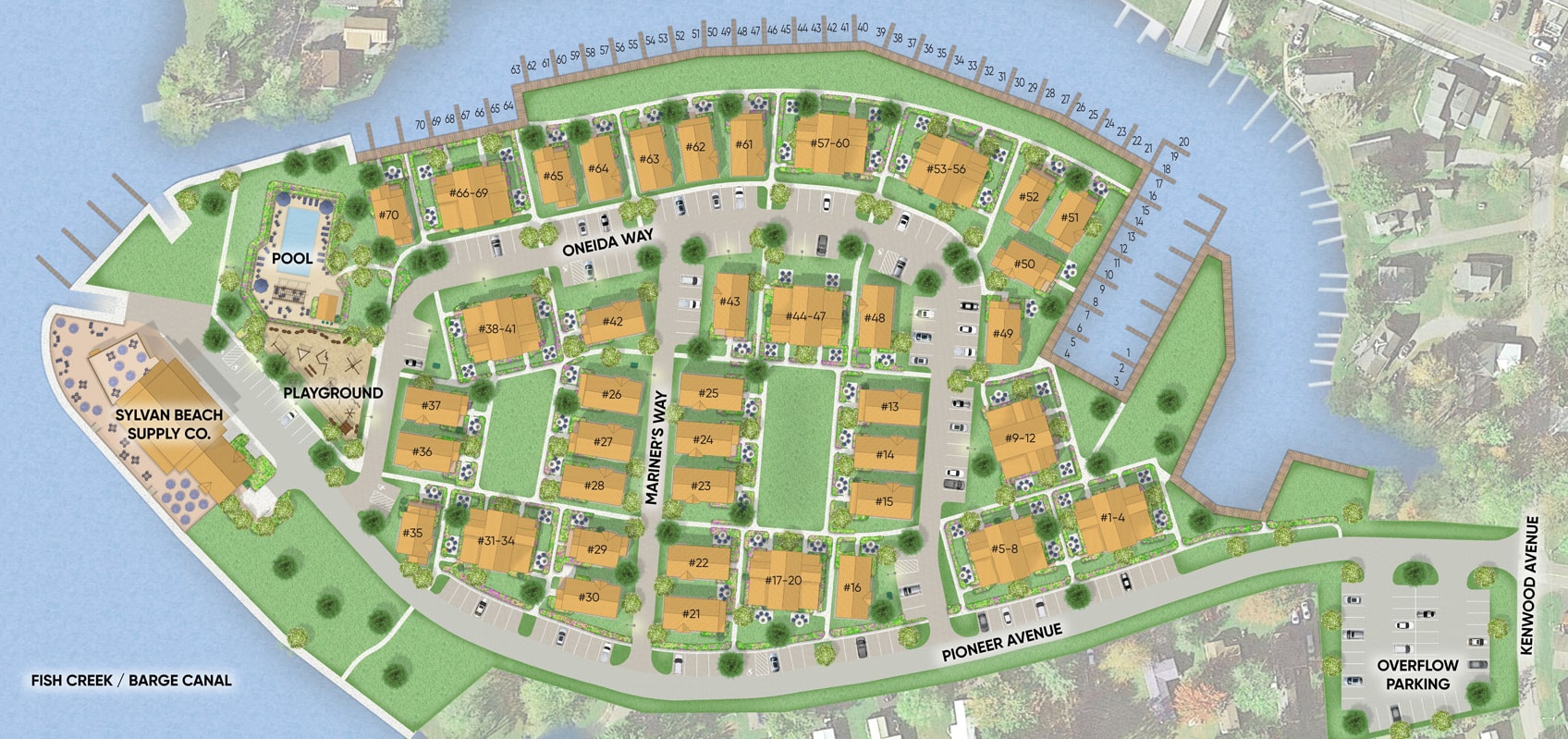 Map of the Cove showing locations of all cottages