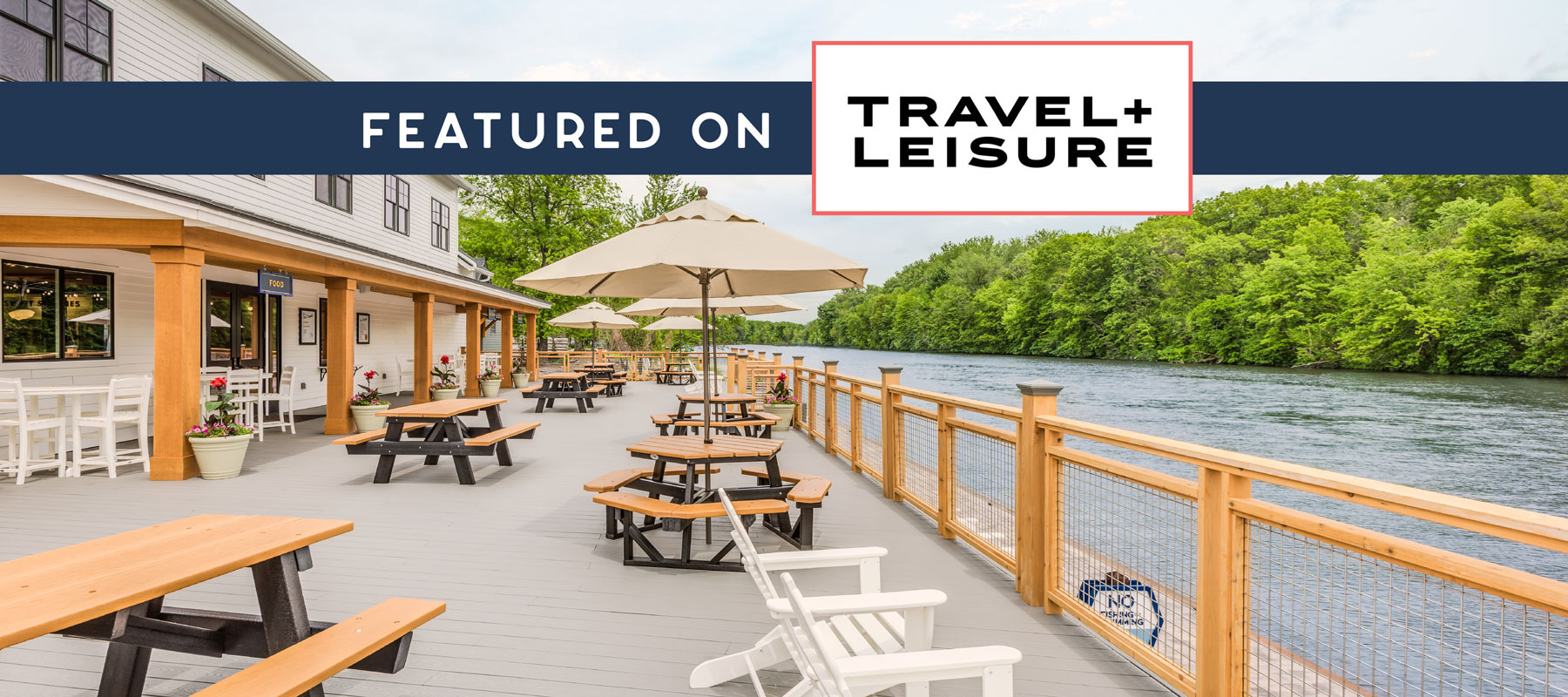 Featured on Travel+Leisure - Sylvan Beach Supply Co Exterior next to Oneida Lake in background